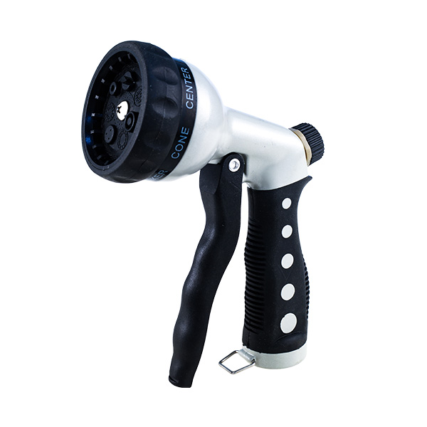 Four-Pattern Adjustable Silver Handle Garden Hose Spray Gun Set (20cm)