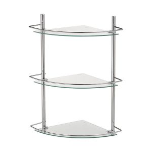 B600-2 Modern Minimalist Chrome Two-Tier Corner Glass Shelf