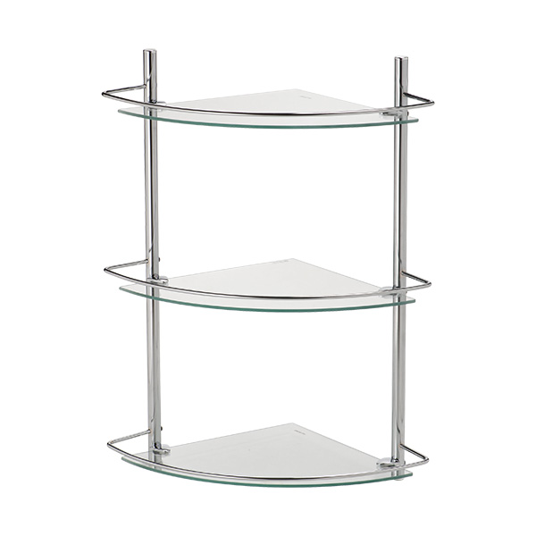 B600-2 Modern Minimalist Chrome Two-Tier Corner Glass Shelf B600-2 Modern Minimalist Chrome Two-Tier Corner Glass Shelf